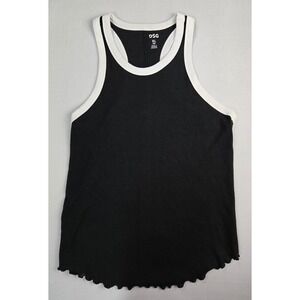 DSG Girls Cotton Rib Tank Pure Black White Trim Lettuce Edge Racerback XL 16 NWT